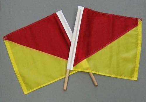 Juego de banderas oficiales de señal de semáforo de 18.0 x 18.0in, incluye 2 banderas de señal de nailon auténticas montadas en postes de madera de