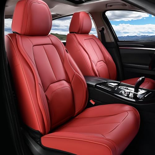 Image of Coverado Seat Covers, Car Seat Covers Front Seats, Premium Nappa Leather Seat Covers for Cars, Waterproof Car Seat Protector with Lumbar Support, Front Seat Covers Universal Fit for Most Cars (Red)
