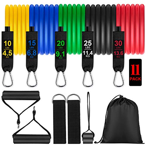 Newdora Bandas Elasticas de Fitness, [Set de 11] Banda de Resistencia Conjunto de Tubos de Ejercicios Cuerda de Resistencia Tubos de Ejercicios para Entrenamiento Bandas de Resistencia para Ejercicio