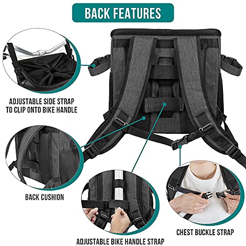 PetAmi Dog Bike Basket, Soft-Sided Ventilated Dog Bike Carrier Backpack, Pet Bicycle Basket for Bike Handlebar, Small Medium Puppy Cat Kitten Car Booster Seat with Safety Strap, Max 18 lbs, Dark Gray by PetAmi - Image 4