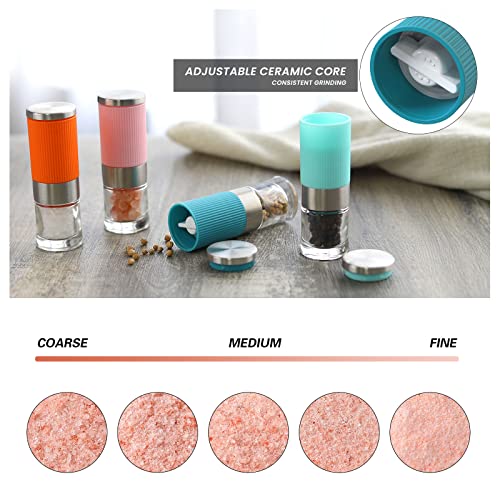 Small Salt And Pepper Grinder 4Pcs Portable Mini Glass Salt Spices Grinder Ceramic Salt Black Pepper Shakers Tiny Pepper Mill Salt Grinder For Travel Lunch Box Kitchen Gift #TOP1