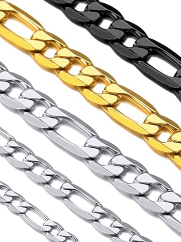Suplight Chaine Figaro pour Homme Acier Inoxydable argenté maille figaro 61cm Chaîne Collier pour homme Largeur 6mm Bijoux Unisexe pour Fête des Pères...