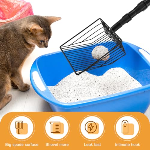 Image of Adjustable Cat Litter Scoop with Rotating Lock, 22.4 inch to 42 inch 3-Section Telescopic Kitty Litter Scoop, Chicken Poop Scooper Iron Shovel with Rubber Long Handle for Cat /Dog /Poultry