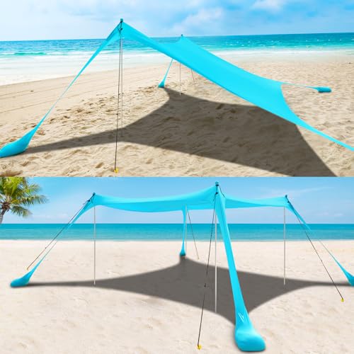 COMMOUDS Beach Tent Sun Shelter - UPF50+ Pop Up Beach Canopy with Sandbags & Sand Shovel & Windproof Poles, Portable Sun Shade for Beach, Camping, Picnics, Backyard (10x10FT) - Image 7