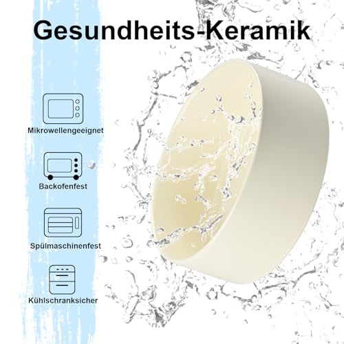 SPUNKYJUNKY Hundenapf Keramik Erhöhter Futternapf Set mit Bambus Ständer für Katzen und Hunde (400ml, Beige)