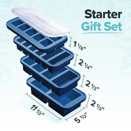 Image of Souper Cubes Silicone Freezer Molds Gift Set, Blueberry | 2 Tbsp, 1 /2 Cup, 1 Cup and 2 Cup Silicone Molds for Food Set, Perfect for Freezing Soup, Grains, Proteins, Herbs and More