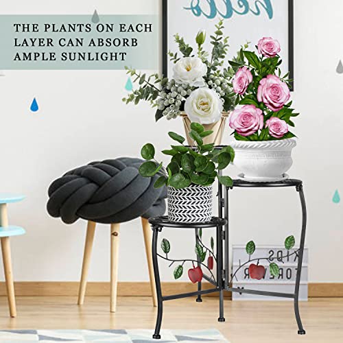 N.b.y. Iron Plant Stand Red Apple Decoration Foldable Multiple Metal 3 Tier Indoor Outdoor Plant Stands Patio Living Room Balcony Garden, Black #TOP6