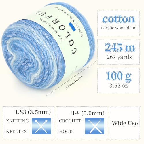 Image of Aeelike Cake Yarn for Crocheting, 3 Skeins Gradient Yarn 100g (3.52 oz) 245m (267 Yards) # 3 Light Weight, Soft Ombre Yarns Fairyland Yarns Rainbow for Making Colorful Crafts, Fantasy Blue Gradient