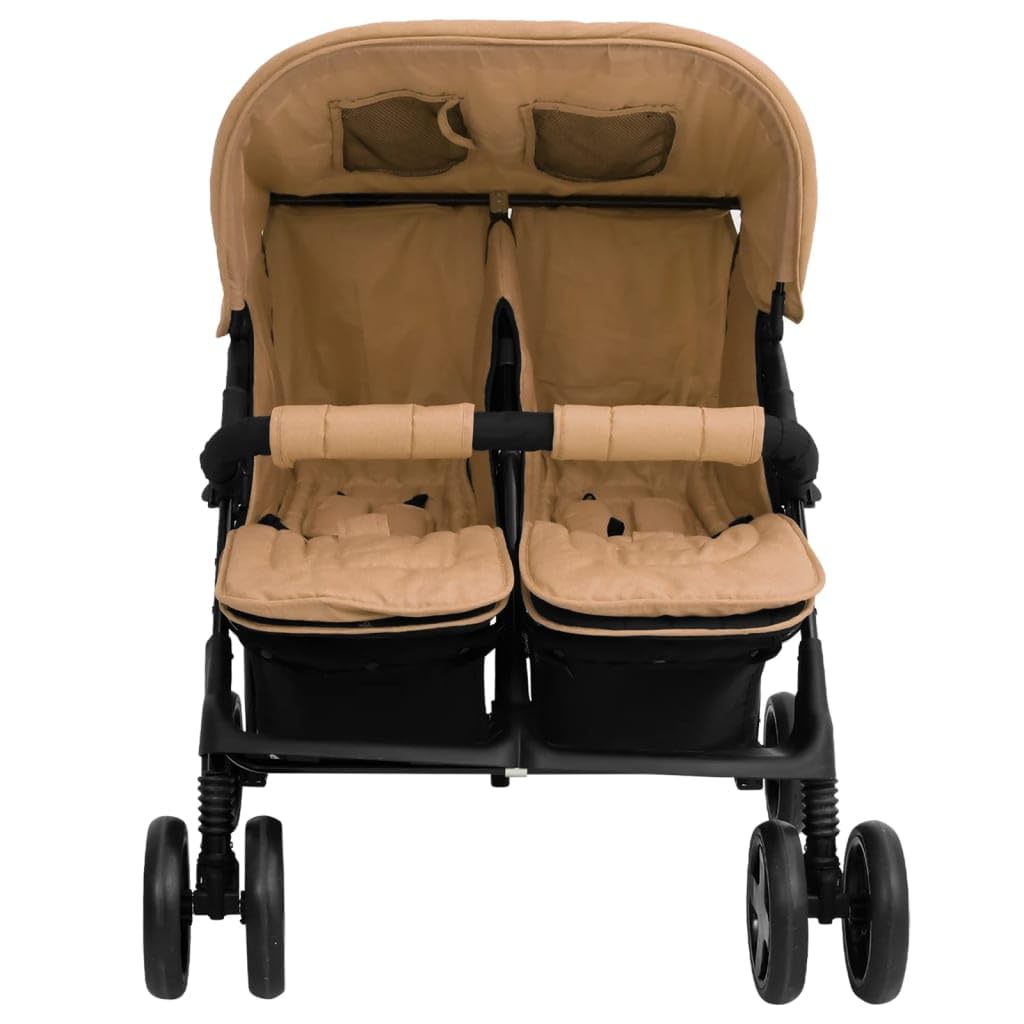 Toshilian Poussette Double Pliable pour Jumeaux, Taupe, Acier