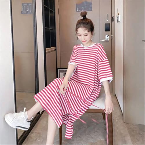 Damen Lose Casual Umstandsmode Streifen T-Shirt Langes Kleid Kurzarm Umstandskleider, Rew, XXL