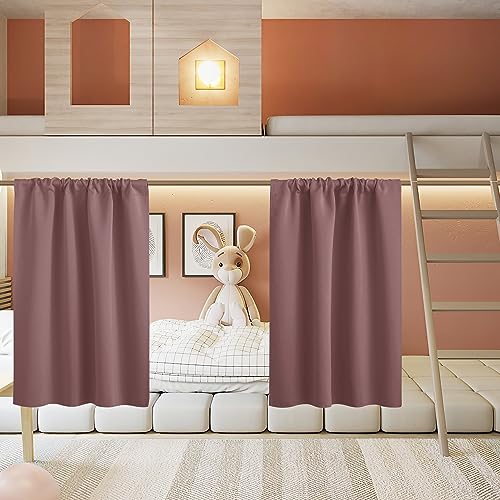 RYB HOME Small Window Curtains for Kitchen, Thermal Insulated Privacy Shades for Bedroom Basement Bathroom Door Half Window Tiers, Width 34 x Length 30 inch, 2 Panels, Dusty Rose