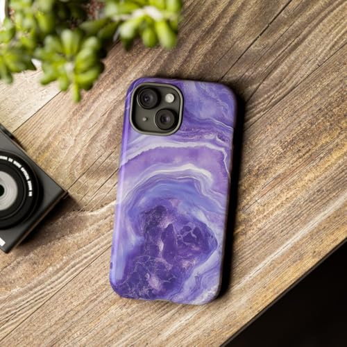 Coque iPhone 15 violette aspect marbre finition brillante premium - 3