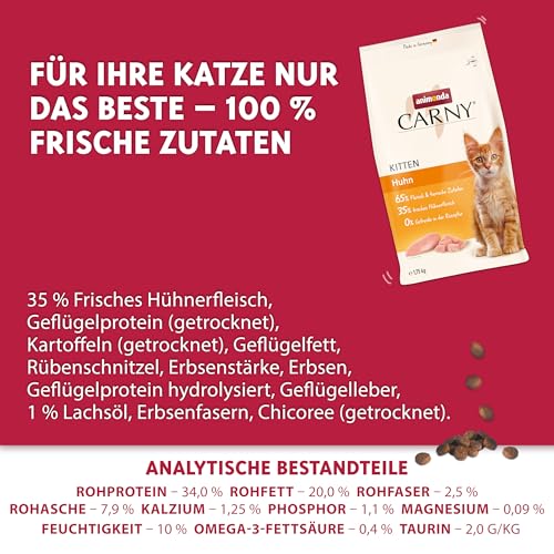 animonda Carny Kitten Huhn (1,75 kg), Kitten Trockenfutter für wachsende Kätzchen, Katzenfutter ohne Getreide und Zucker, Katzentrockenfutter mit 65 % Fleisch und tierischen Zutaten