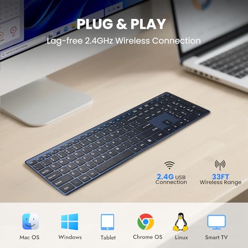 Wireless Keyboard-2.4G Ultra Slim Quiet Full Size USB PC Computer Keyboard,19 Multimedia Keys,Number Pad,Plug&Play,Lag-Free Ergo,Long Battery Life for Desktop,Laptop,Smart TV,MAC,Windows,QWERTY - image 7