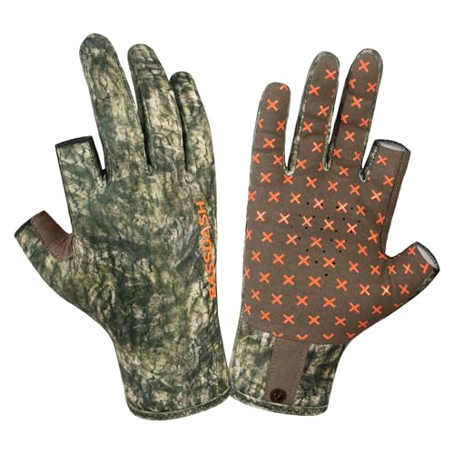 BASSDASH Fingerlose Fleece-Innenfutter, Camouflage-Jagdhandschuhe für kaltes Wetter, LSF 50+, leicht, Angeln, Fotografie, HG06