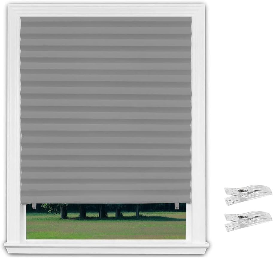 JZS Window Blackout Shades, Pleated Window Shades, Blackout Pleated Paper Shade Light Filtering Non-woven Blinds Window, Easy To Install for Bedroom, Bathroom, Living Room, Kitchen (Grey)