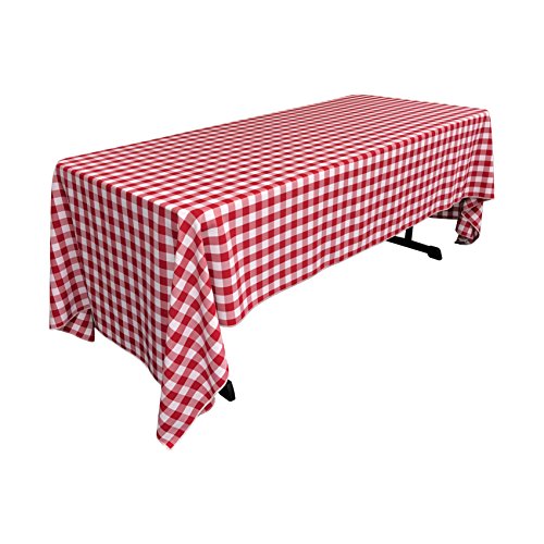 LA Linen TCcheck60x126-RedK98 Polyester Gingham Checkered Rectangular Tablecloth, White & Red - 60 x 126 in.