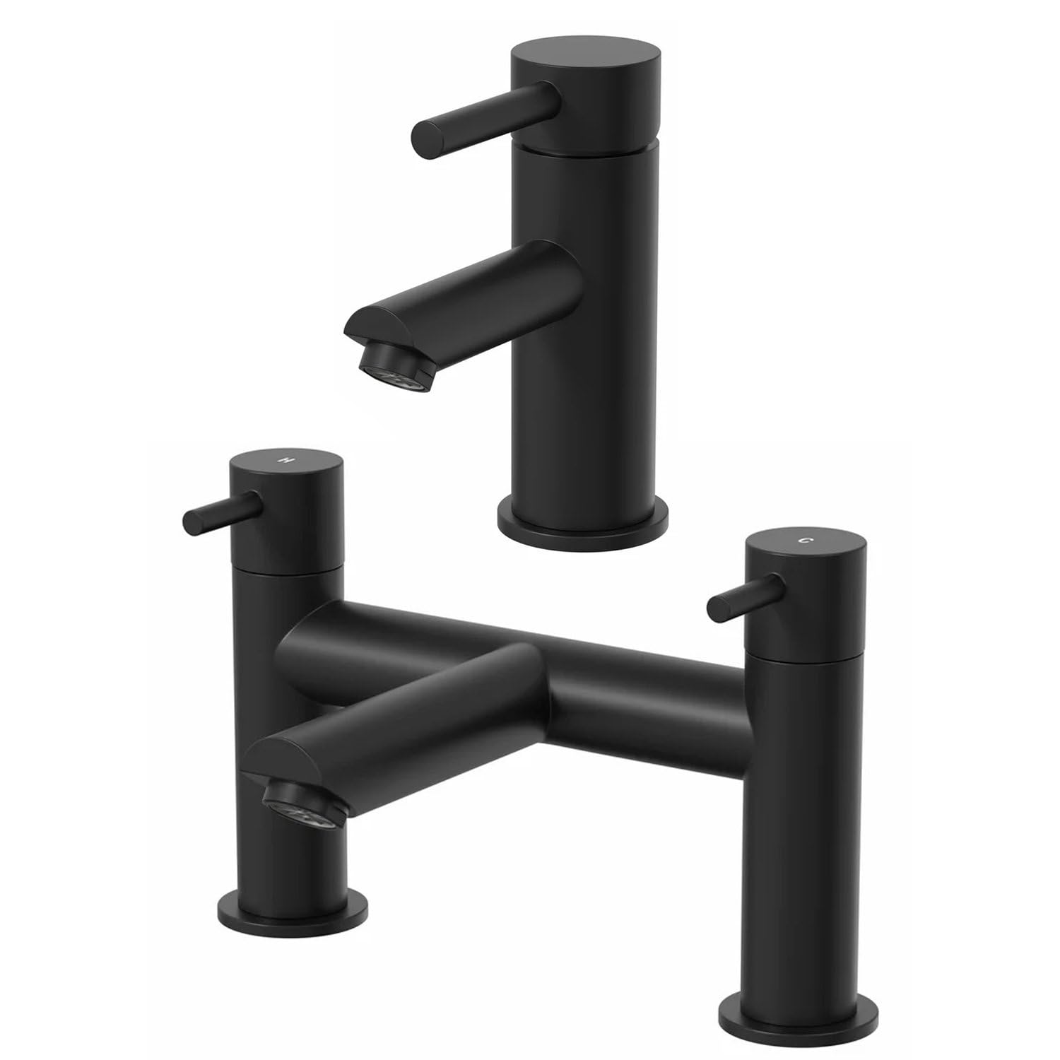 Architeckt® Malmo Bathroom Bath Filler Mixer Tap and Basin Tap Set Deck Mounted Round Twin Lever Handle Modern, Matt Black