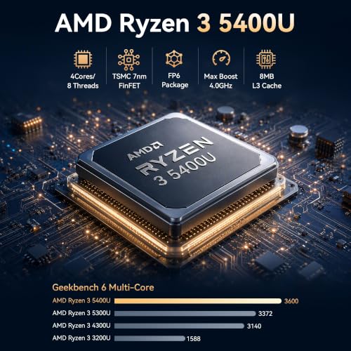 Image of GMKtec M5 S Mini PC AMD Ryzen 5400U 16GB DDR4 RAM (Dual Channel) 512GB SSD | Desktop Computer for Office Home, Dual 2.5G LAN, WiFi 6E, Triple Display, USB-C, HDMI 2.0, DP, BT 5.2