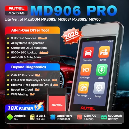 Autel Scanner MaxiDiag MD906 PRO, 2026 MD906PRO OBD2 Automotive Diagnostic Tool for Full System Same as MD909 PRO, Lite Ver. of MaxiCOM MK808S MK808S, CAN FD OBDII Scanner for All Car, 11 Services FCA - Image 3