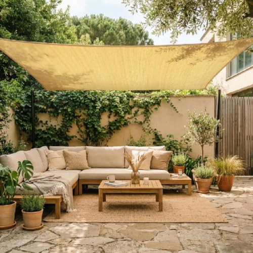 Amgo 8 x 10 Beige Rectangle Shade Sail UPF50+ Heavy Duty Outdoor Canopy 200GSM HDPE Water & Air Permeable Sunshade for Patio Yard and Garden