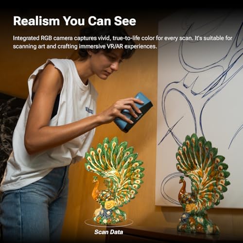 EINSTAR 2 3D-Scanner Kabellos, 17 Blaue Laserlinien & VCSEL-Infrarot, Sprayfrei Scannen auf Metall, 2.500.000 Punkte/s High-Speed, WiFi 6, 3h Akku, 3D-Laser-Scanner für CAD & 3D-Druck