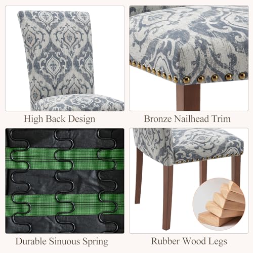 Image of Stylish Dining Chairs Set of 4, Upholstered Parsons Dining Room Chair with Nailhead Trim, Kitchen Room Chair with Thick Cushions and Wood Legs, Nailhead Trim, SKY2050A-03