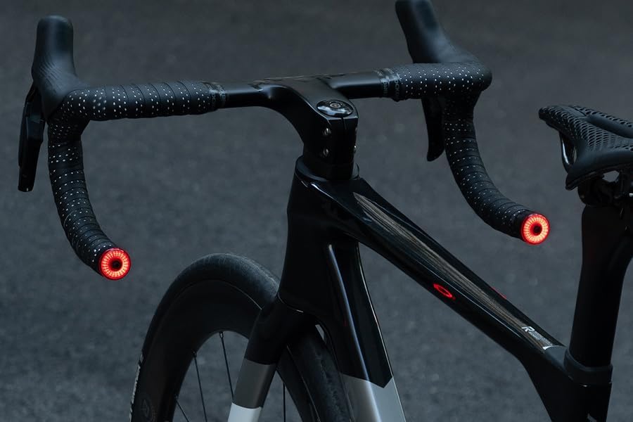 Miniatura 6 de ROCKBROS Tapones de extremo para manillar de bicicleta, luz trasera con detección de freno, luz recargable para bicicleta, IPX6 impermeable