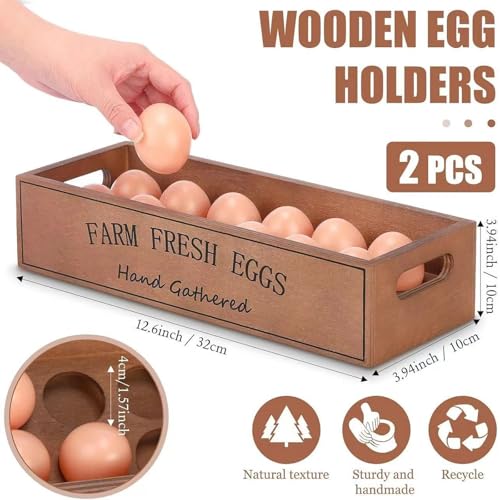 Soporte de madera para huevos apilable y caja de almacenamiento ranurada para cocina 6