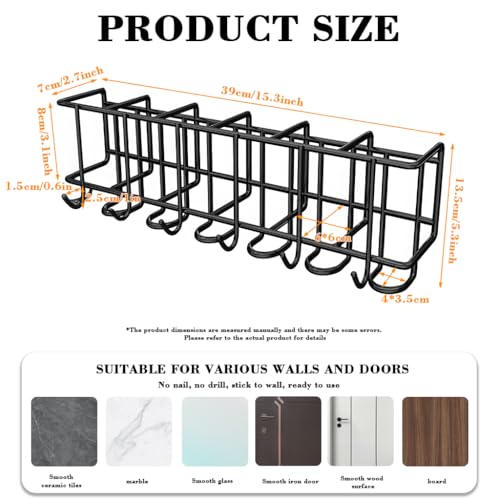 Image of HASTHIP Wall Umbrella Holder Storage Organizer Rack with Hooks, No Drill Wall Mounted Multi Hook Rack Umbrella Organizer Rack for Folding Umbrella, Golf Umbrella