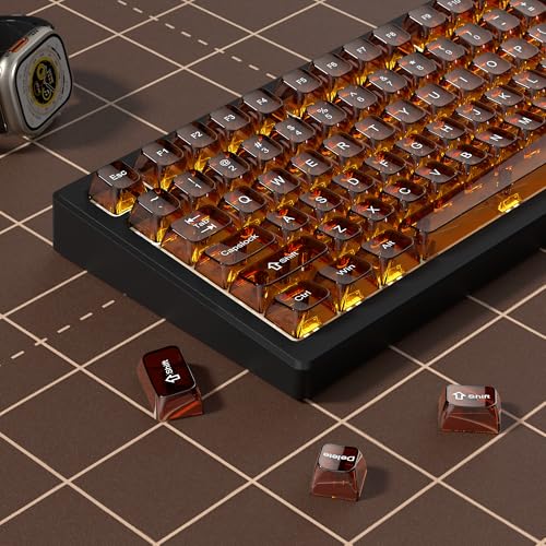 Image of dagaladoo Brown Clear keycaps,Crystal Transparent keycaps 60 75 100 Percent,Ceramic Jelly Key caps Set,Shine Through Key caps,MDA Profile Keyboard Key Cap for Mx Switches Mechanical Keyboard