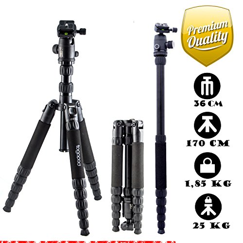 togopod Stativ Mika aus Alu inklusiv 360° Kugelkopf + Tasche + Schnellwechselplatte. ( max. Höhe 170cm, Packmaß 36cm, Tragfähigkeit 25kg, Gewicht 1,85 kg )