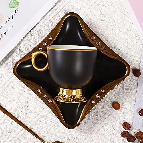 Ribbon, Small Espresso Cups And Saucers, Set Of 6 Demitasse Cups, Turkish Coffee Cups, Espresso Set, Small Coffee Cups (2.7 Oz) 80 Ml (Black) #TOP2