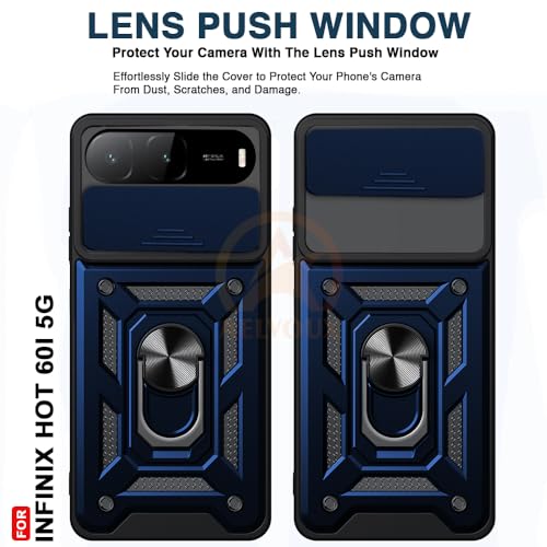 Image of Armor Bumper Back Cover Case for infinix hot 60i | Rotating Camera Cover, Ring Holder & Kickstand | Heavy Duty & 360 Degree Protection infinix hot 60i Back Cover (Blue)