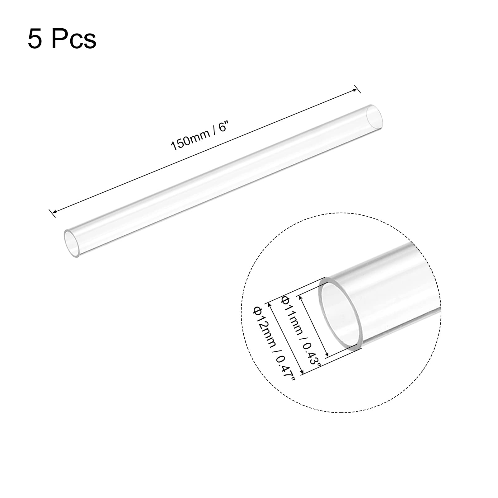 Tubo de Plástico Policarbonato Rígido Transparente 0,43" ID 0,47" OD 6" Alto Impacto para Iluminación