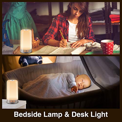 Elfeland Wake Up Light Alarm Clock Sunrise Simulation Digital LED Clock with 5 Natural Sounds & Snooze Function, 256 Color RGB Mode Night Light, Touch Control Dimmable Bedside Lamp for Bedrooms Gift