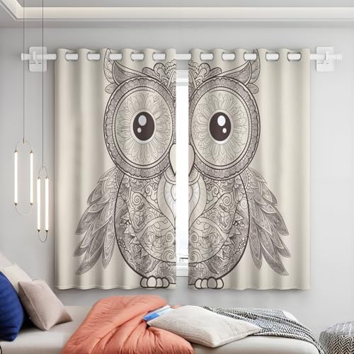 GSAEIMCT Cortinas Térmica Aislante Cortinas Opacas - Búho-Búho De Dibujos Animados - Impresión 3D Aislantes de Frío y Calor 90% Opacas Cortinas - 132 X 160 cm - Salon Cocina Habitacion