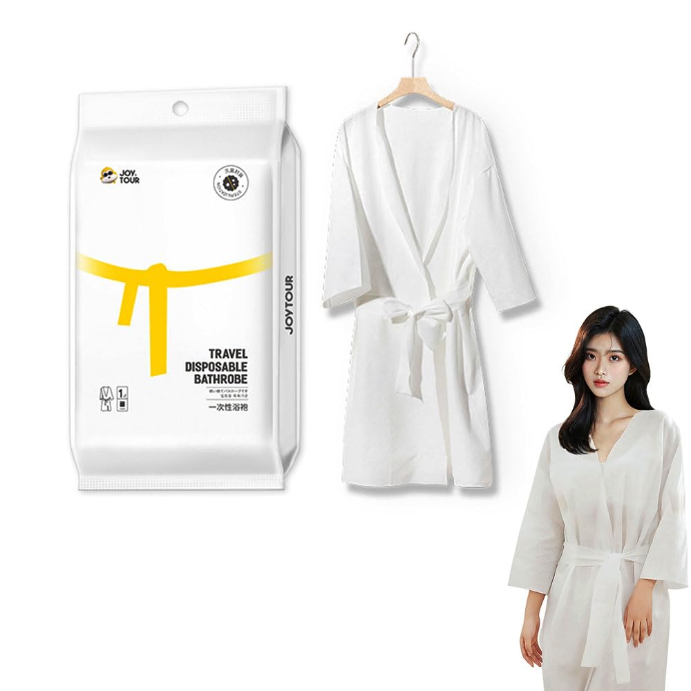 Pleaseedo Disposable Bathrobe Travel Bathrobe Soft Wrap Robe with Adjustable Belt Portable Hotel Bathrobe SPA Bathrobe Lightweight Wrap Long Robe for Women Men Shower Disposable Robe Travel Essentials