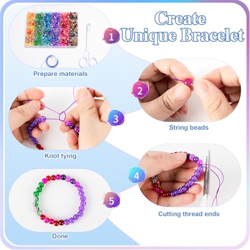 Image of XSEINO About 144 Colors 1200PCS 6mm Glass Beads Bracelet Making Set, 6 Styles of Mixed Crack Beads for Bracelets, Jewelry, and DIY Making