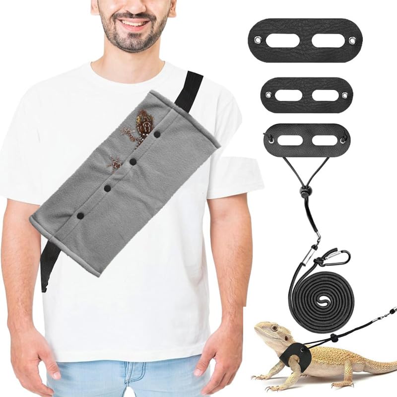 Small Animal Sling Carrier,Small Animal Bag for Bearded Dragons Lizards and Reptile with Adjustable Strap Tow Rope 3 Sizes Pack + Small Animal Sling Carrier?Grey?