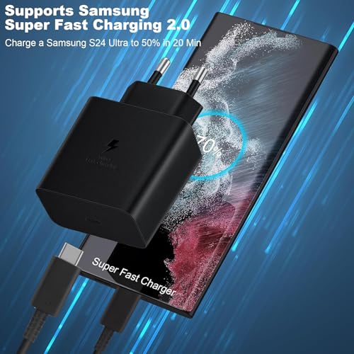 45W USB C-Oplader Snellader, Super Fast Charger Voedingsadapter met 2 m 5A Oplaadkabel Snellaadkabel voor Samsung Galaxy S25 S24 S23 S22 Ultra/Plus S21 S20FE Note10+, A72 A55 A54 A53, Tab S9 S8 S10 - Afbeelding 3