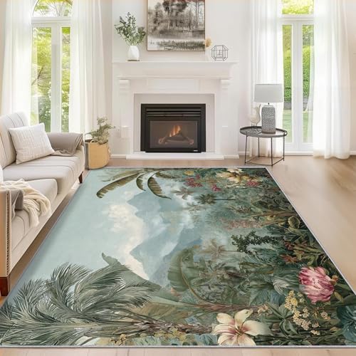 Tapis salon jungle tropicale chic moquette douce de bureau