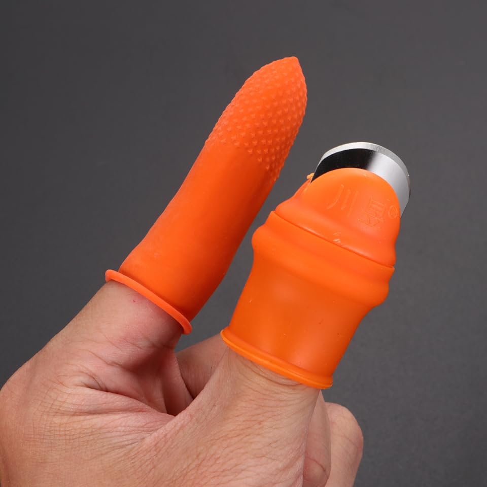Kisangel 3 Pcs Garden Silicone Thumb Separator Finger Harvesting Tool for Women, Small Size, Orange, Stainless Steel, Ideal for Vegetable Pruning