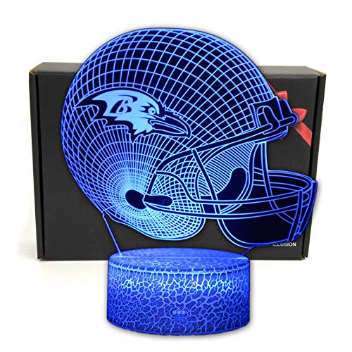 DGLighting NFL Football Team 3D Optical Illusion Smart 7 Colors LED Night Light Table Lamp with USB Power Cable and Smart Button, for NFL Fans Gift (Baltimore Ravens)