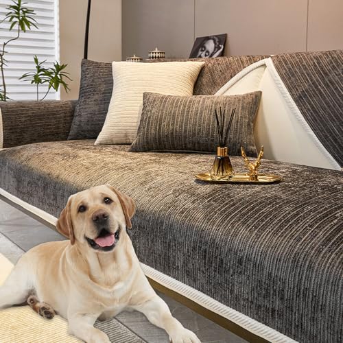 senmew Chenilla a Rayas Funda Sofa, Cubre Sofa Adecuado para 1/2/3/4 Plazas y Sofa Chaise Longue, Funda de Sofa Impermeable Antideslizante, Protector Sofa Gatos ArañAzo (Negro,Funda Almohada 30 * 50)