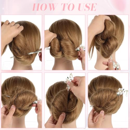 Image of MAYCREATE 6Pcs Butterfly Flower Hair Sticks for Buns Chinese Hanfu Asian Vintage Floral Hairpins Hair Chopsticks with Pearl Tassel for Women Girls
