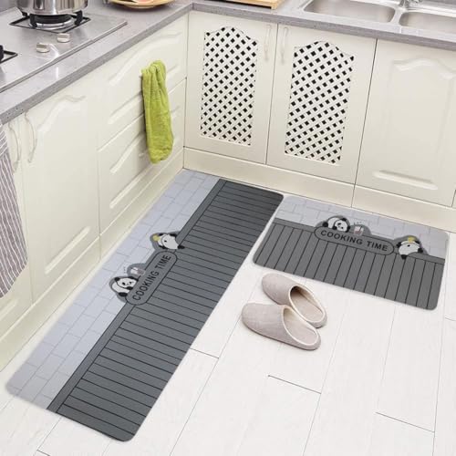 Image of Kitchen Anti Slip Mat for Floor, Waterproof Washable Kitchen Mats, Non Slip Kitchen Floor Mats for Home, Soft Mats for Kitchen, Kitchen Mats for Floor Anti Slip (Rabbit Cooking TIME MAT)