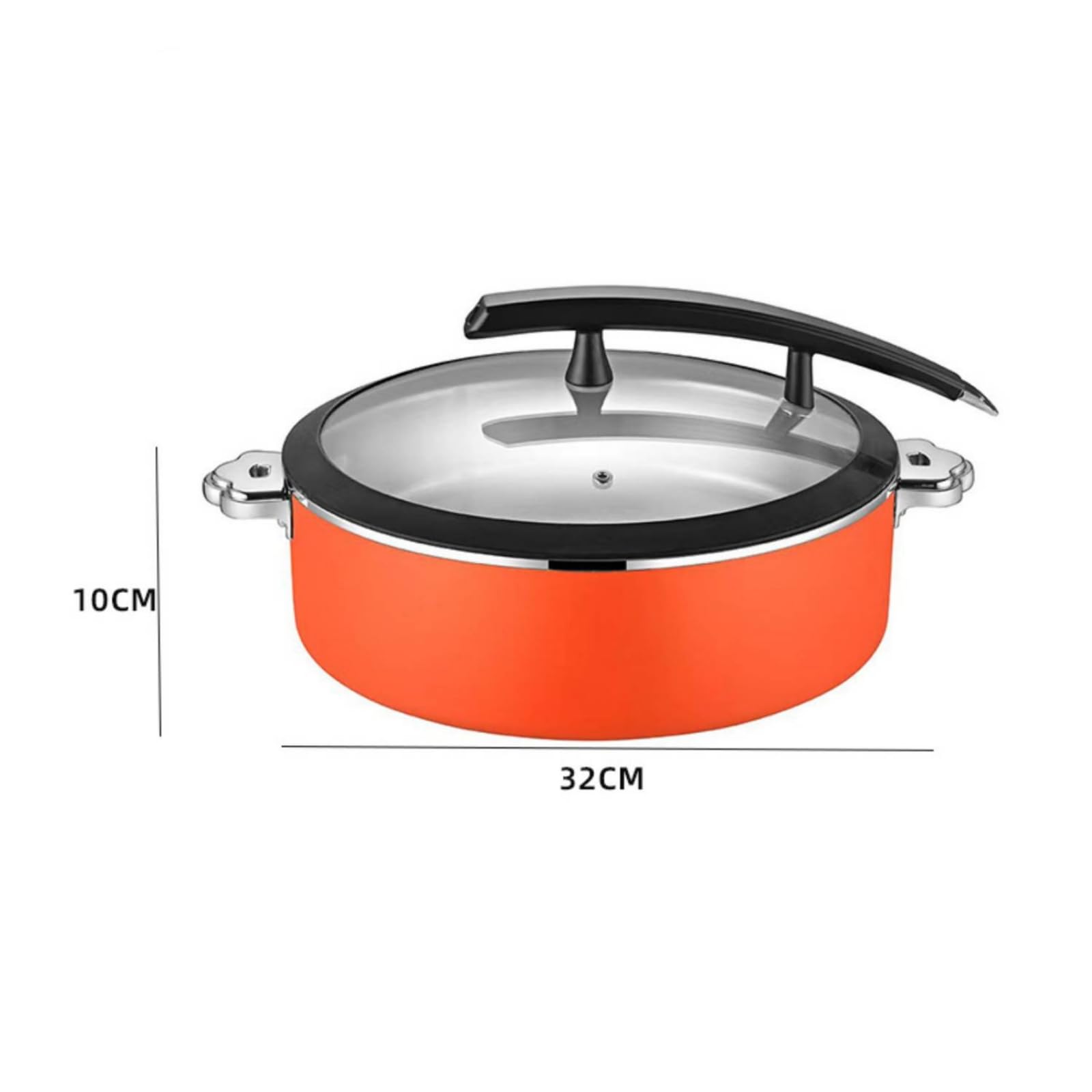 Servidor de Buffet de Acero Inoxidable Acabado Martillado Fuente Calentadora Tapas con Cúpula Vasija Acero Inoxidable para Hotel, Catering, Naranja, 32CM