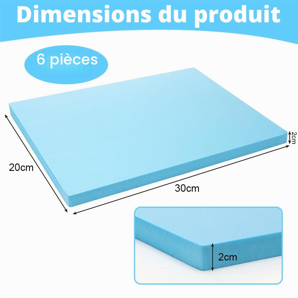 Lot de 6 plaques de mousse de bricolage - 30 x 20 x 2 cm - Plaque en mousse - Modèle DIY - Plaque en polystyrène - Plaque en mousse rigide - Miniature - Pour travaux manuels
