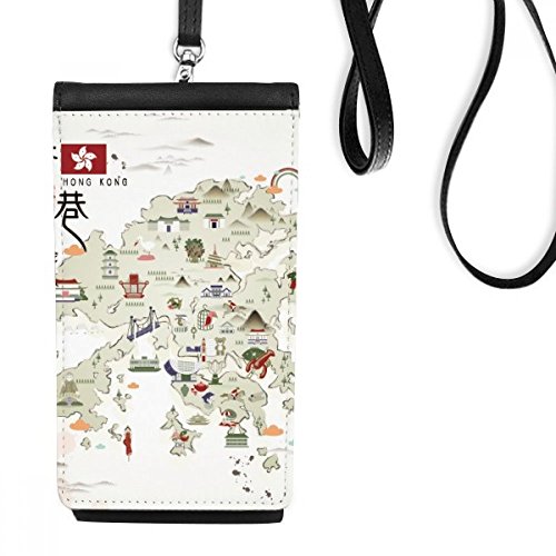Sac téléphone en cuir noir Hong Kong randonnée carte pour smartphone et porte-monnaie suspendu